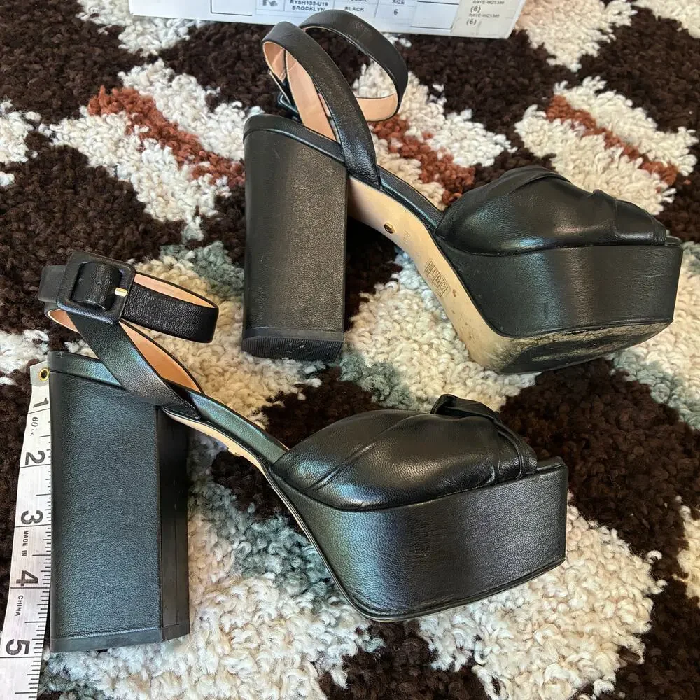 RAYE Brooklyn Platform Block-heel Sandals Black Leather Heels Size 6